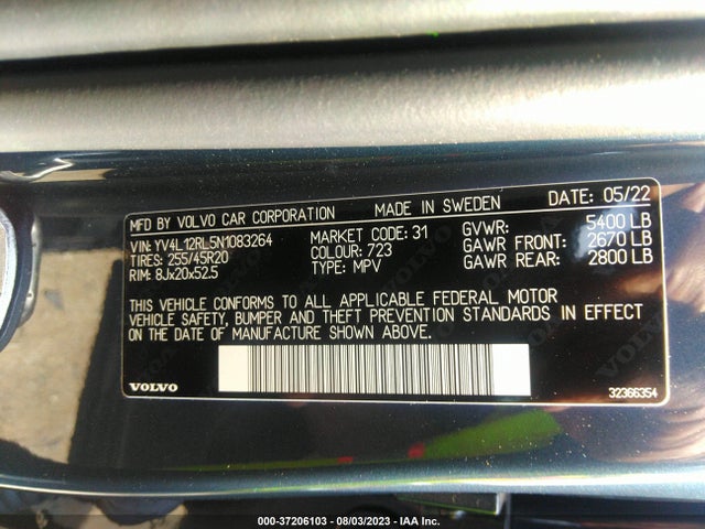 2022 VOLVO XC60 INSCRIPTION VIN: YV4L12RL5N1083264