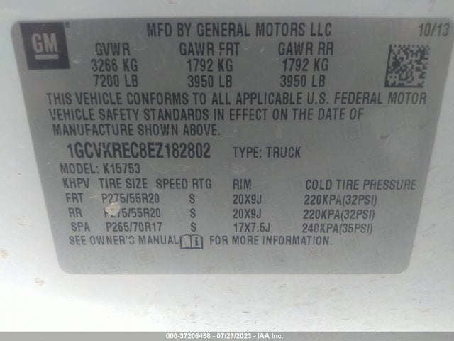 2014 CHEVROLET SILVERADO 1500 LT VIN: 1GCVKREC8EZ182802