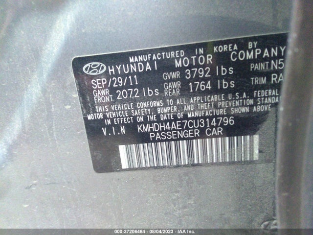 2012 HYUNDAI ELANTRA GLS PZEV VIN: KMHDH4AE7CU314796