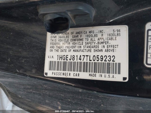 1996 HONDA CIVIC EX VIN: 1HGEJ8147TL059232