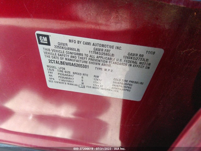 2010 GMC TERRAIN SLE-1 VIN: 2CTALBEW8A6265301