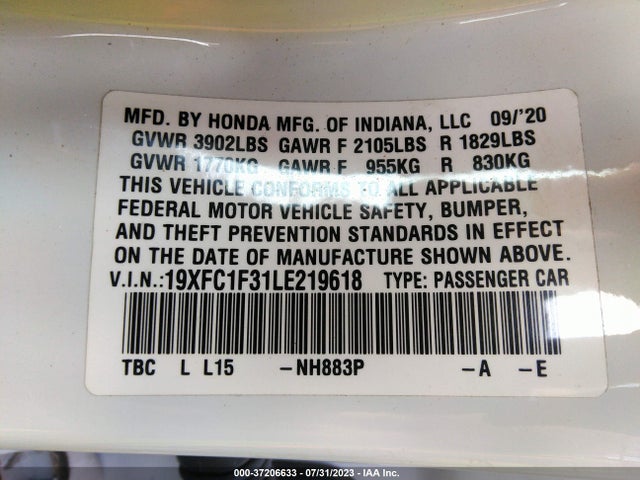 Honda Civic Sedan Ex 2020 19XFC1F31LE219618 Image 16