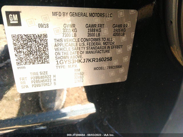1GYS3HKJ7KR160258 Cadillac Escalade Esv Luxury