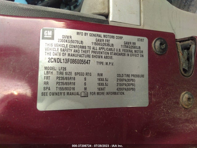 2008 CHEVROLET EQUINOX LS VIN: 2CNDL13F086005647