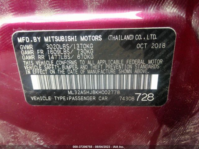 ML32A5HJ8KH002778 Mitsubishi MIRAGE LE