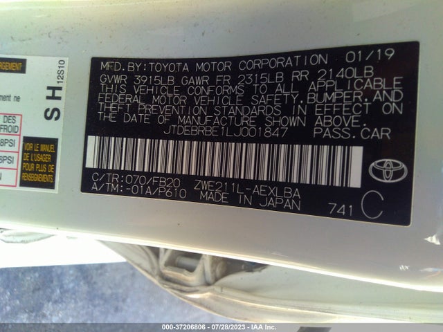 Toyota Corolla Hybrid Le 2020 JTDEBRBE1LJ001847 Image 9