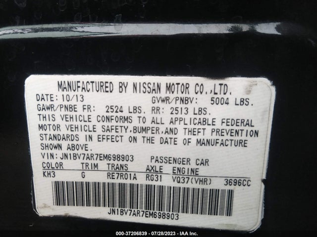 Aukcja sprzedaży 2014 Infiniti Q50 Premium, vin: JN1BV7AR7EM698903, numer aukcji: 37206839