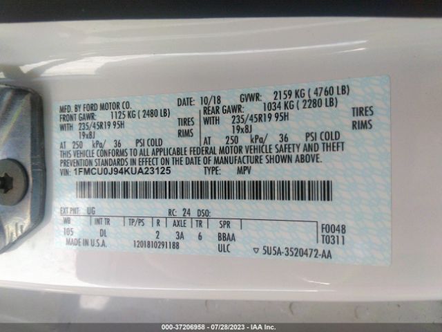 2019 FORD ESCAPE 1FMCU0J94KUA23125 Photo 8