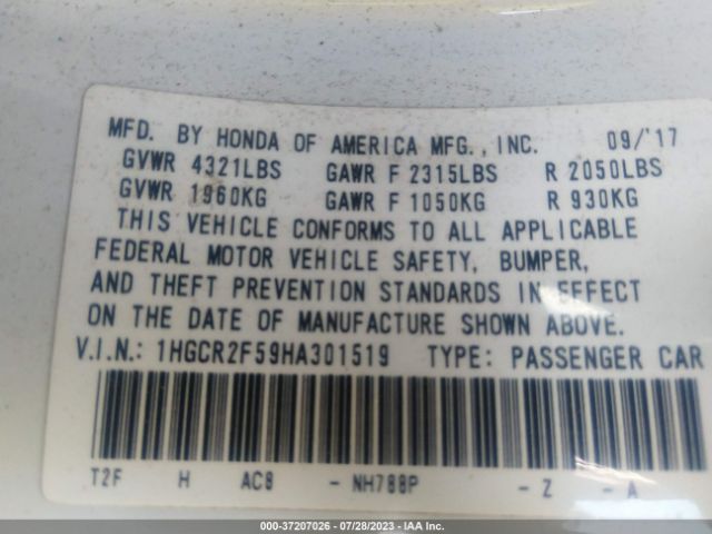 1HGCR2F59HA301519 Honda Accord Sport