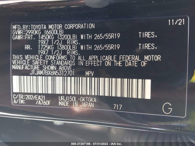 JTJAM7BX6N5312701 Lexus 460 Premium
