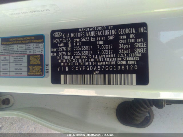 KIA SORENTO LX 2016 5XYPGDA57GG138120 Image 9