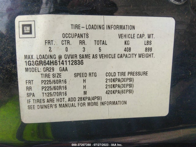 2001 OLDSMOBILE AURORA VIN: 1G3GR64H614112836