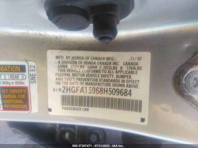 2008 HONDA CIVIC SDN EX-L VIN: 2HGFA15968H509684