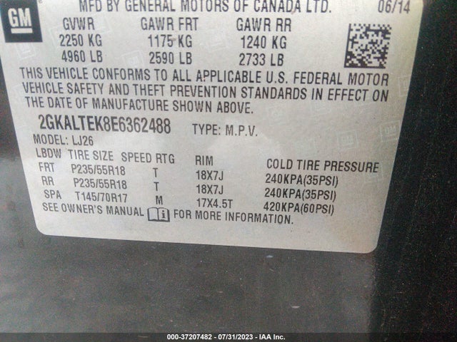 GMC Terrain Slt 2014 2GKALTEK8E6362488 Image 9
