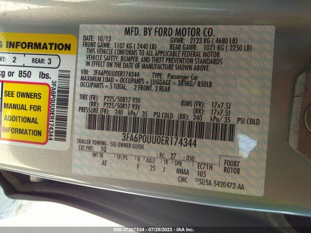 Ford Fusion S Hybrid 2014 3FA6P0UU0ER174344 Image 9