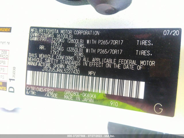 Toyota 4RUNNER SR5 2020 JTEZU5JR6L5227430 Image 9