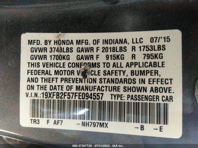 Honda Civic Sedan Lx 2015 19XFB2F57FE094557 Image 9