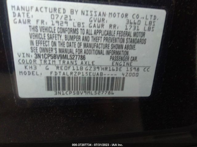 3N1CP5BV9ML527786 Nissan KICKS S
