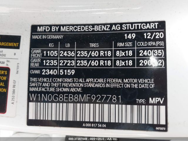 2021 MERCEDES-BENZ GLC W1N0G8EB8MF927781 Photo 8