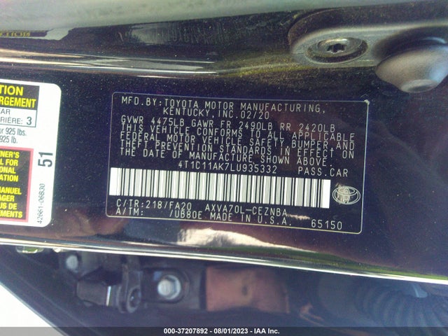 Toyota CAMRY LE 2020 4T1C11AK7LU935332 Image 9
