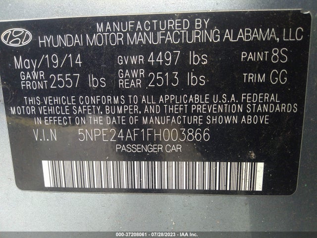 Hyundai SONATA SE 2015 5NPE24AF1FH003866 Image 9