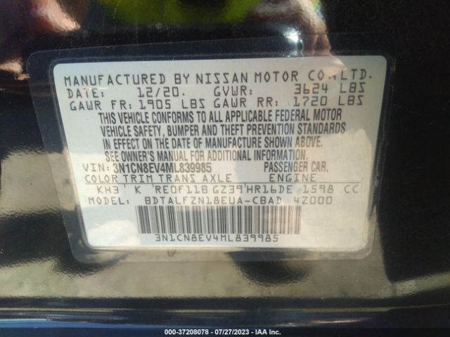 3N1CN8EV4ML839985 Nissan VERSA SV