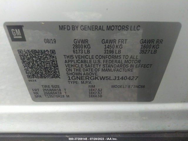 Chevrolet Traverse Lt Cloth 2020 1GNERGKW5LJ140427 Image 9