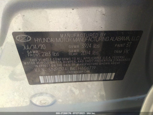 2020 HYUNDAI ELANTRA SE VIN: 5NPD74LF4LH606719