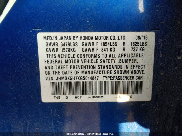 Honda FIT EX 2016 JHMGK5H7XGS014847 Image 9