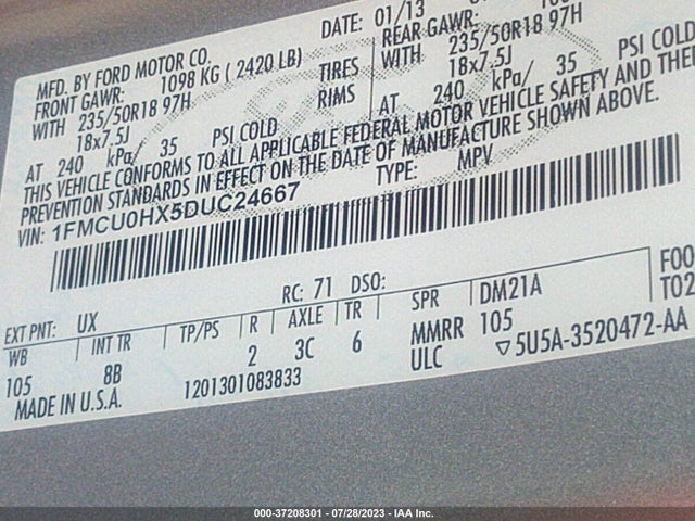 2013 FORD ESCAPE SEL VIN: 1FMCU0HX5DUC24667