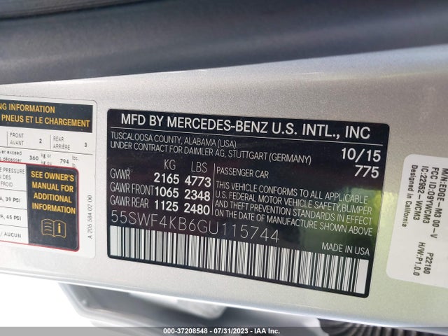 55SWF4KB6GU115744 Mercedes-Benz C-class C 300