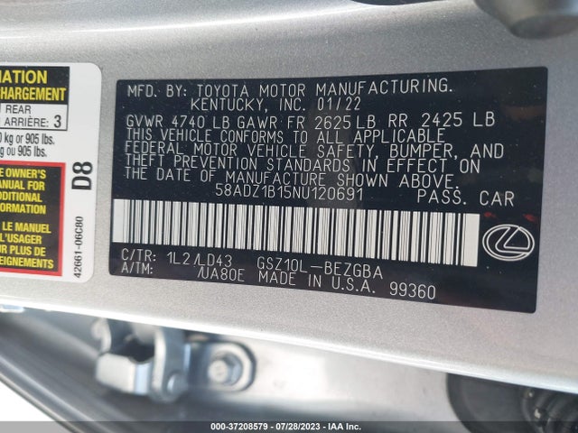 58ADZ1B15NU120691 Lexus Es Es 350