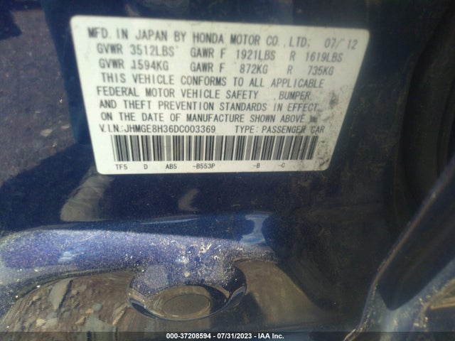 2013 HONDA FIT VIN: JHMGE8H36DC003369