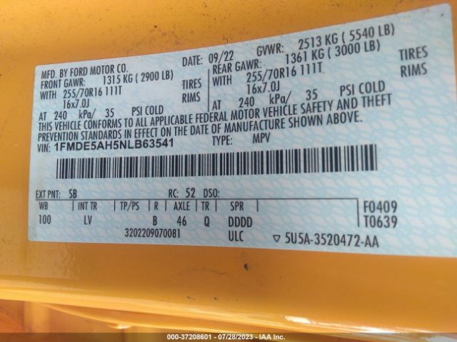 1FMDE5AH5NLB63541 Ford Bronco Base/big Bend