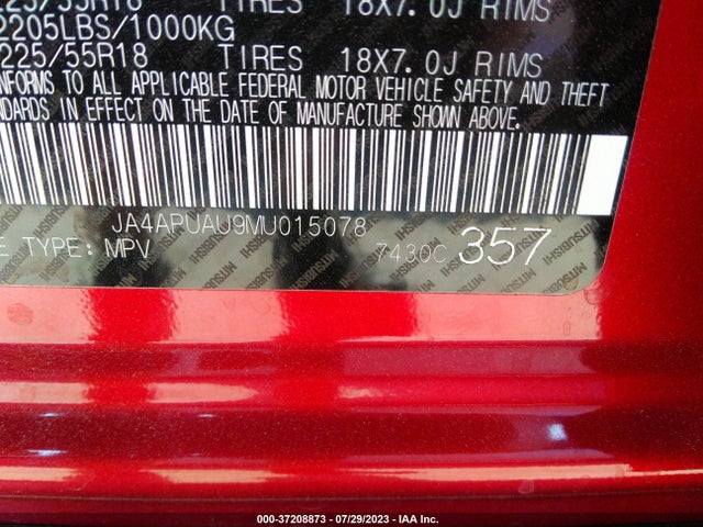 JA4APUAU9MU015078 Mitsubishi Outlander Sport 2.0 Be 2wd/2.0 Es 2wd/2.0 Le 2wd/2.0 S 2wd