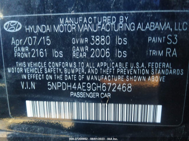 Hyundai ELANTRA SE 2016 5NPDH4AE9GH672468 Image 9