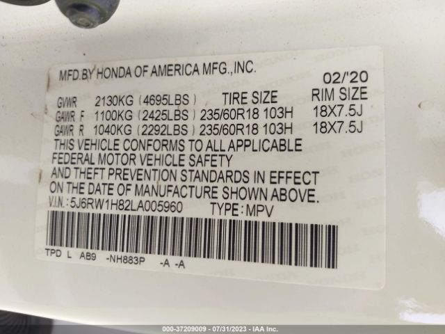 5J6RW1H82LA005960 Honda Cr-v Ex-l