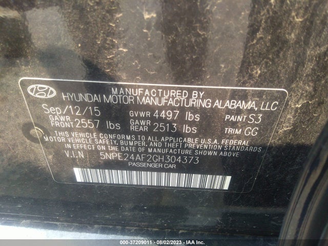 Продажа на аукционе авто 2016 Hyundai Sonata 2.4l Se, vin: 5NPE24AF2GH304373, номер лота: 37209011