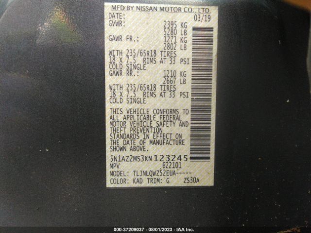 5N1AZ2MS3KN123245 Nissan MURANO SV