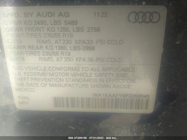 WA1EAAFY9P2059045 Audi Q5 S Line Premium Plus