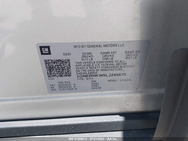 Chevrolet Traverse Lt Leather 2020 1GNERHKW5LJ245670 Image 9