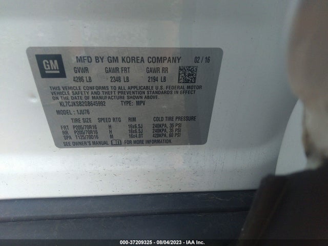 Chevrolet TRAX LS 2016 KL7CJKSB2GB645992 Image 9