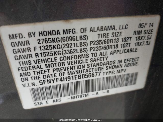 5FNYF4H91EB056677 Honda Pilot Touring