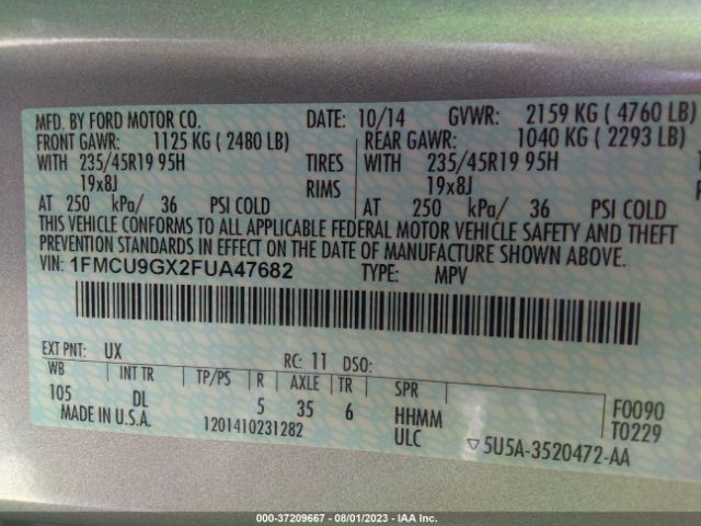 1FMCU9GX2FUA47682 Ford ESCAPE SE