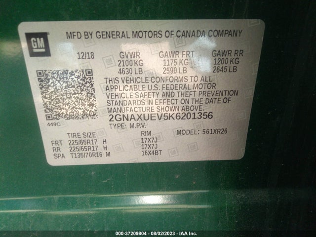 Chevrolet EQUINOX LT 2019 2GNAXUEV5K6201356 Image 9