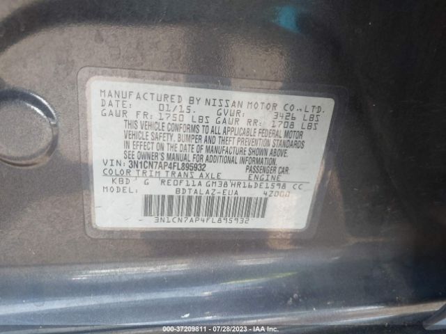 3N1CN7AP4FL895932 Nissan Versa S Plus