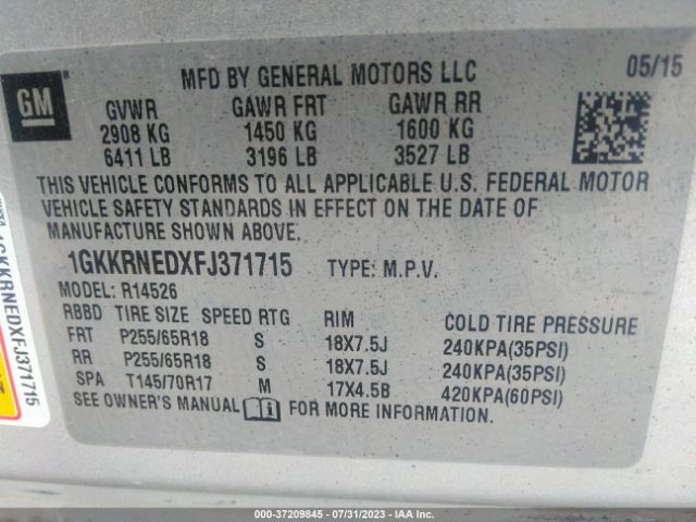 1GKKRNEDXFJ371715 GMC ACADIA SLE