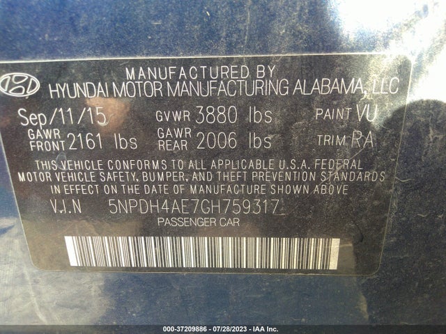 Hyundai ELANTRA SE 2016 5NPDH4AE7GH759317 Image 15