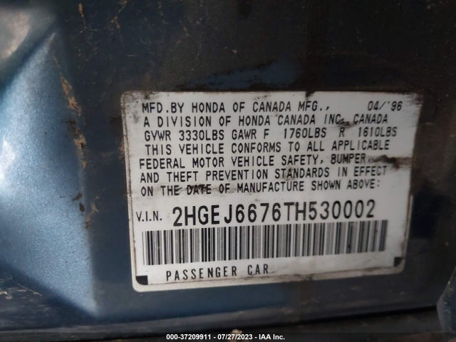 1996 HONDA CIVIC LX VIN: 2HGEJ6676TH530002