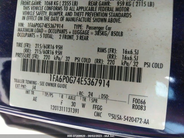 1FA6P0G74E5367914 Ford FUSION S